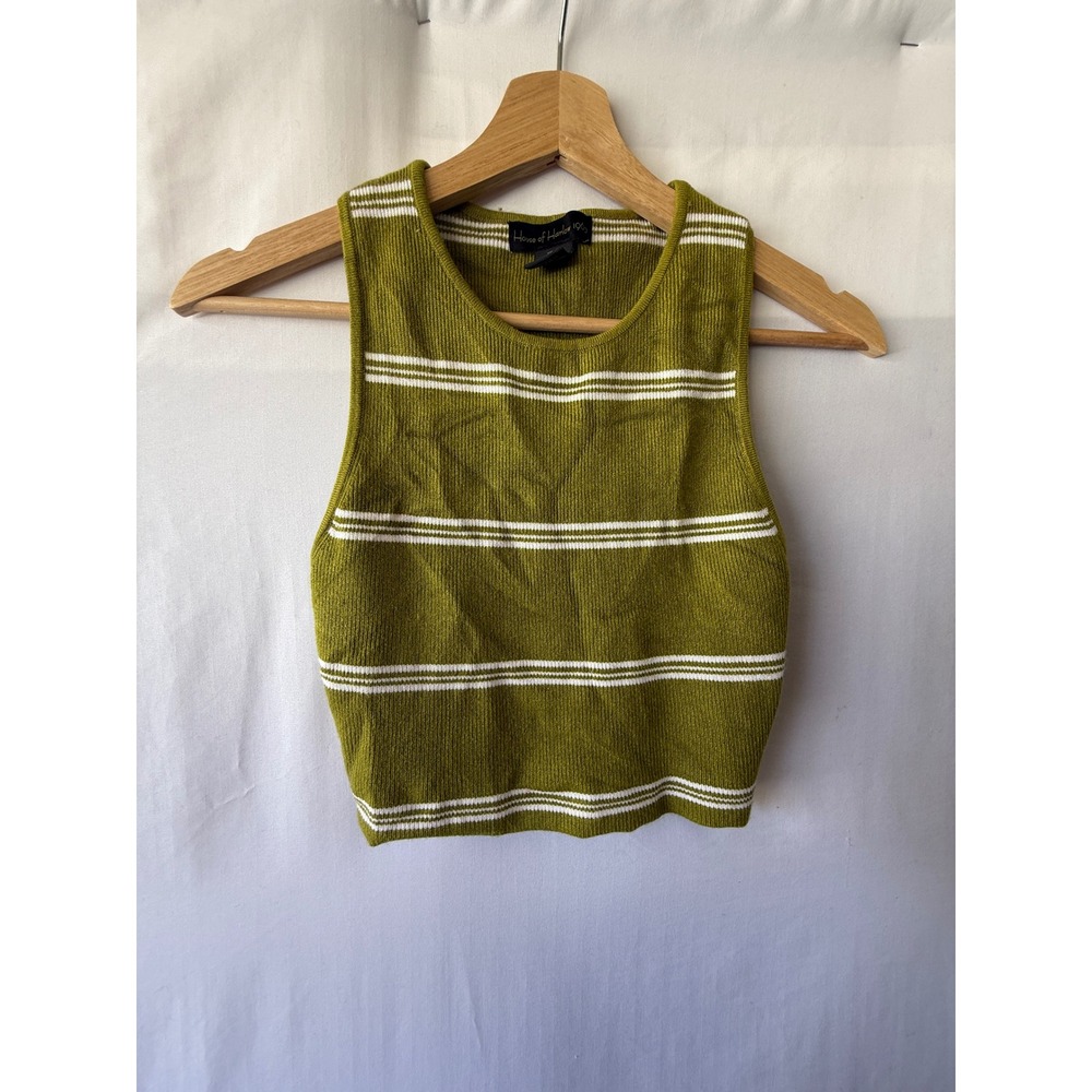 House of Harlow 1960 Womens Green Striped Ribbed Knit Crop Tank Top Size Medium - Picture 2 of 6